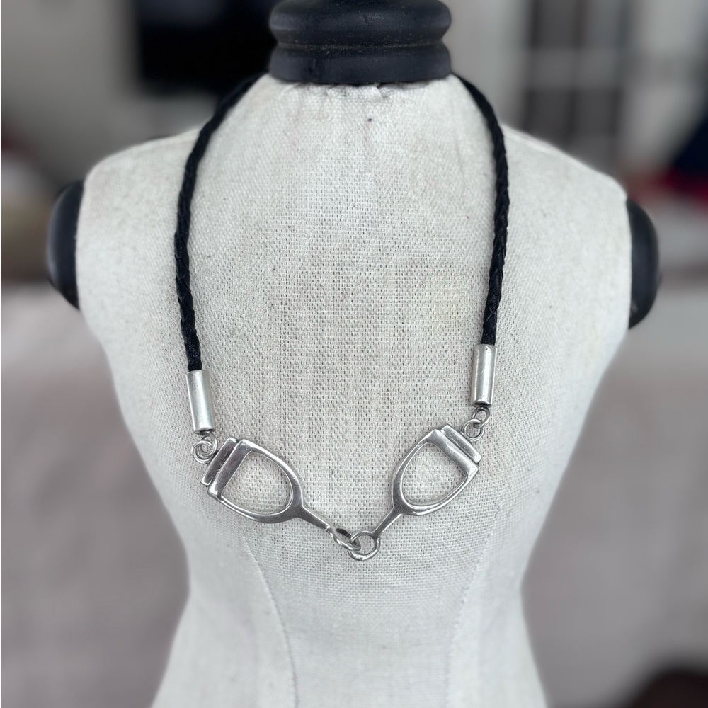 Elegant Equestrian Sterling Silver & Laether Necklace